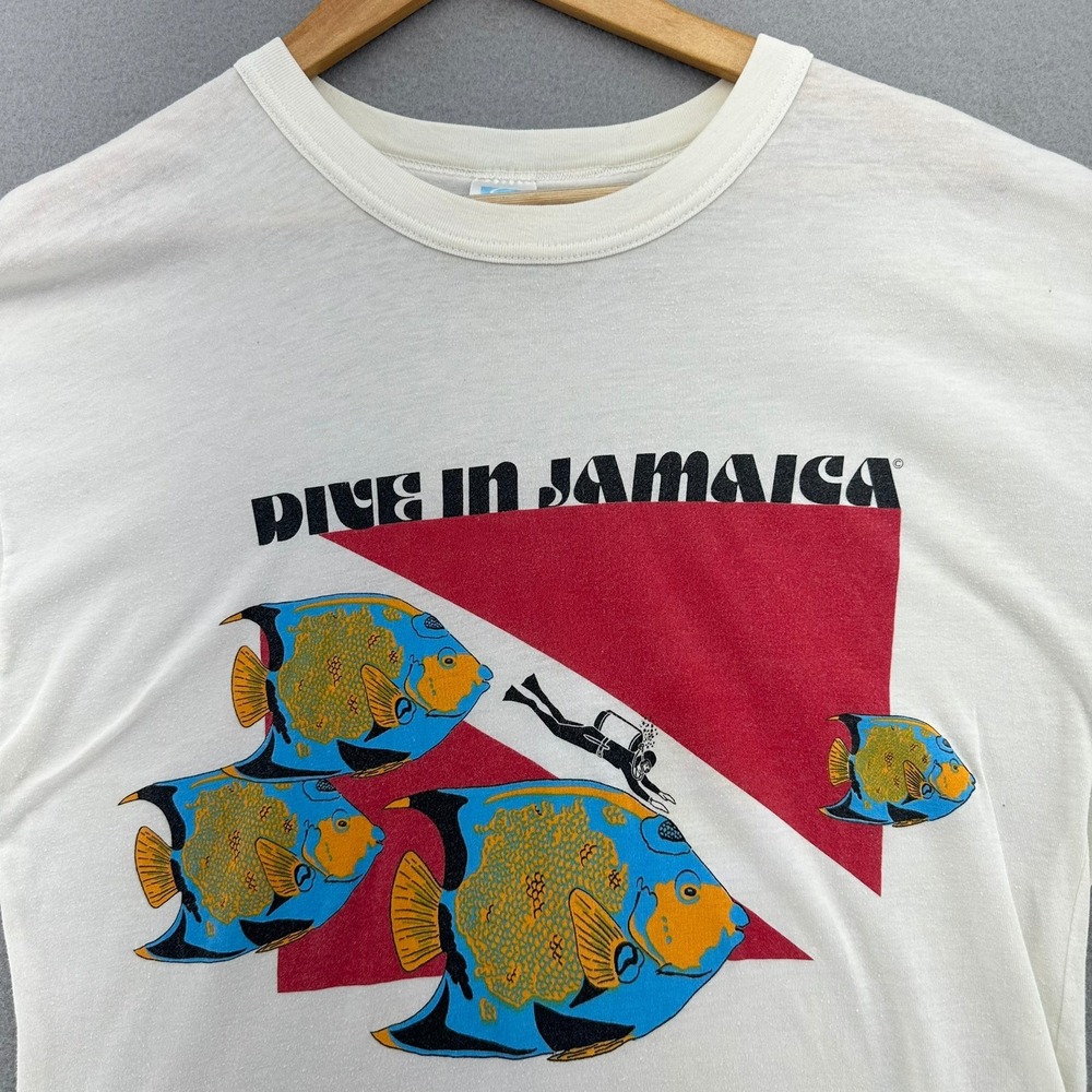 80s Dive In Jamaica Sun Island Graphic Tee White SZ XL Tourist Skater Retro VTG